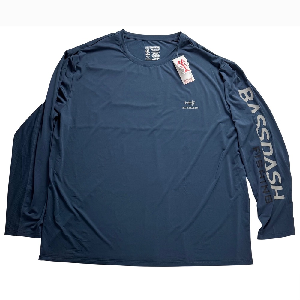 Bassdash Mens 4XL Fishing Shirt UPF 50+ Blue Long Sleeve Performance Tee